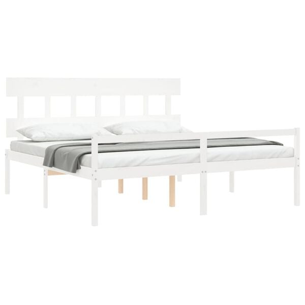 vidaXL Senior Bed without Mattress White Super King Size Solid Wood