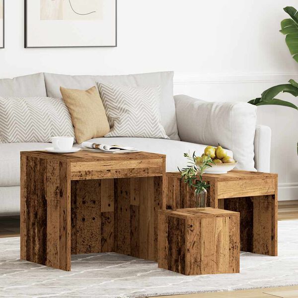 vidaXL Nesting Tables 3 pcs Old Wood Engineered Wood