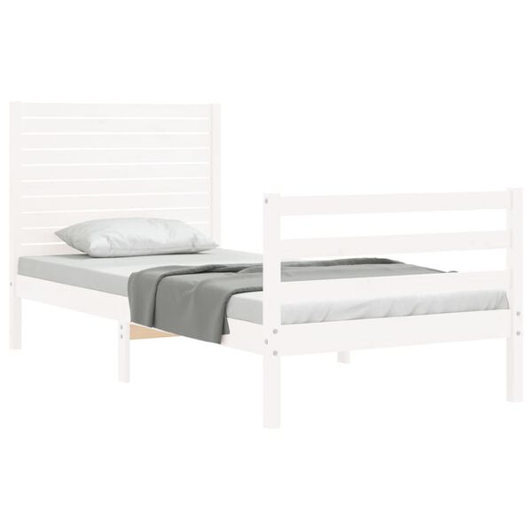vidaXL Bed Frame without Mattress White Single Solid Wood
