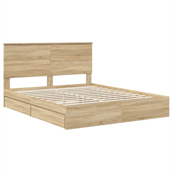 vidaXL Storage Bed with Drawer Sonoma Oak 160 x 200 cm Engineered Wood