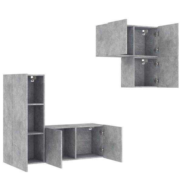 vidaXL 4 Piece TV Wall Units Concrete Grey Engineered Wood