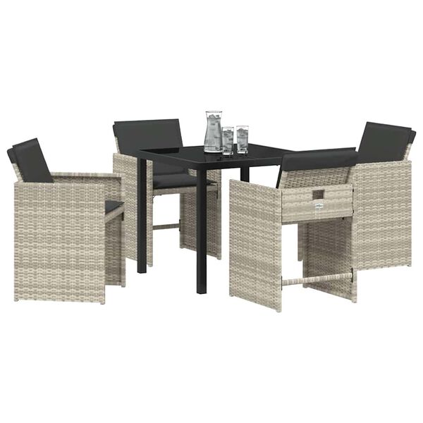 vidaXL Garden Dining Set with Cushion 5 pcs Light Grey Poly Rattan