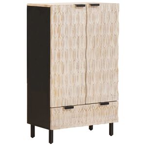 vidaXL Highboard White Wash Finish 60 x 33 x 100 cm Solid Mango Wood