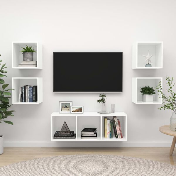 vidaXL 5 Piece TV Cabinet Set White Engineered Wood