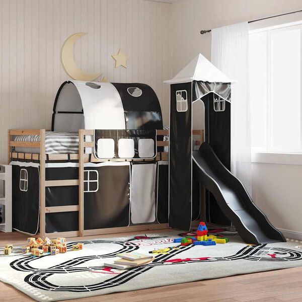 vidaXL Bunk Bed without Mattress with Slide White and Black 90x200 cm