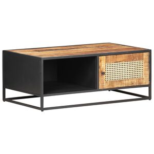 vidaXL Coffee Table | Rough Mango Wood and Natural Cane