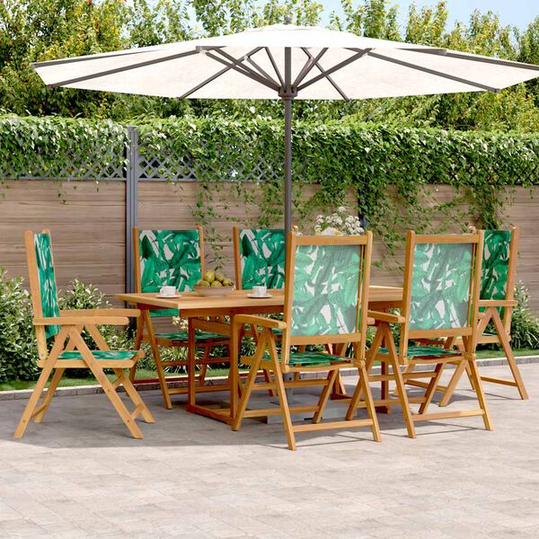 vidaXL 7 Piece Garden Dining Set Leaf Pattern Fabric and Solid Wood