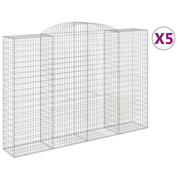 vidaXL Arched Gabion Baskets 5 pcs 300x50x200/220 cm Galvanised Iron
