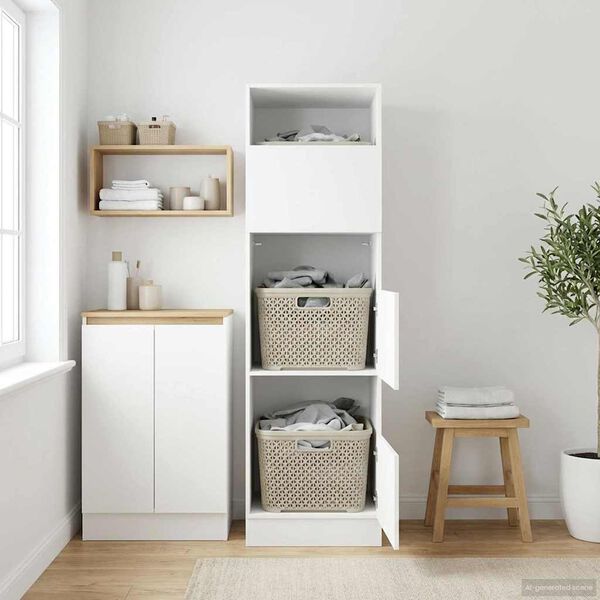 vidaXL Laundry Cabinet with Storage with Door White Engineered wood