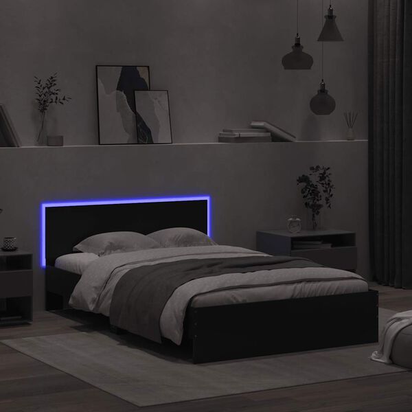 vidaXL Bed Frame with Headboard and LED Black 120x190 cm Small Double