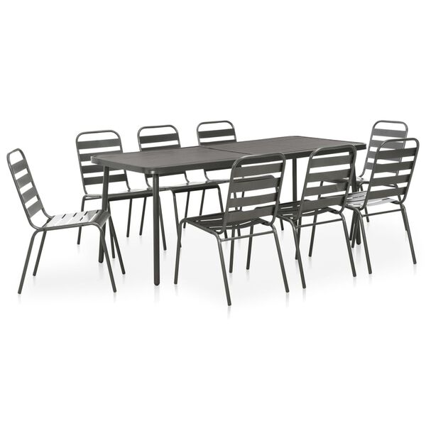 vidaXL 9 Piece Outdoor Dining Set Steel Dark Grey