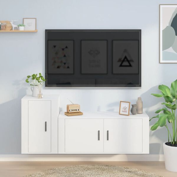 vidaXL 2 Piece TV Cabinet Set White Engineered Wood