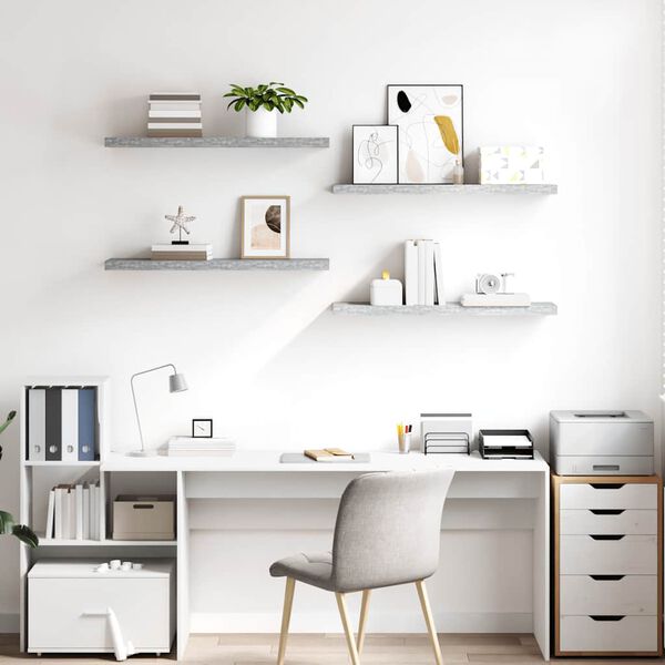 vidaXL Floating Wall Shelves 4 pcs Concrete Grey 90x23.5x3.8 cm MDF