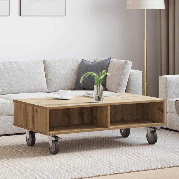 vidaXL Side Table with Wheels Artisan Oak 90 x 50 x 30 cm