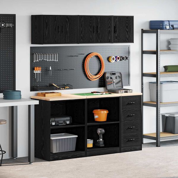 vidaXL Garage Cabinets 6 pcs Black Engineered Wood