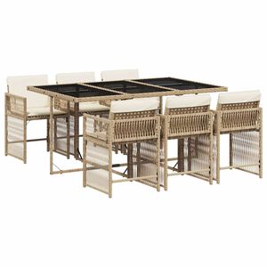 vidaXL 7 Piece Garden Dining Set with Cushions Beige Poly Rattan