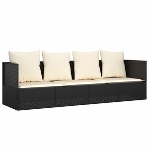 vidaXL Outdoor Lounge Bed with Cushions Black Poly Rattan