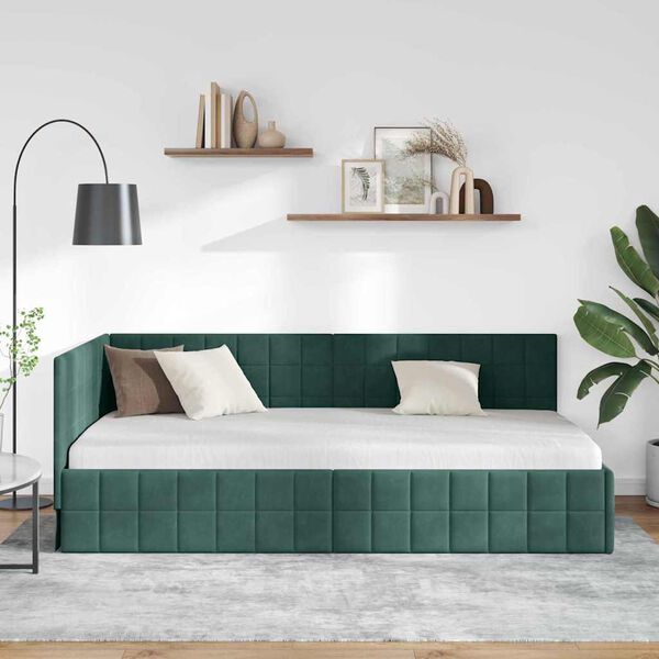 vidaXL Corner Bed Frame with Headboard Dark green 100 x 200 cm Velvet