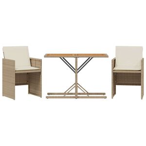 vidaXL 3 Piece Bistro Set with Cushions Beige Poly Rattan
