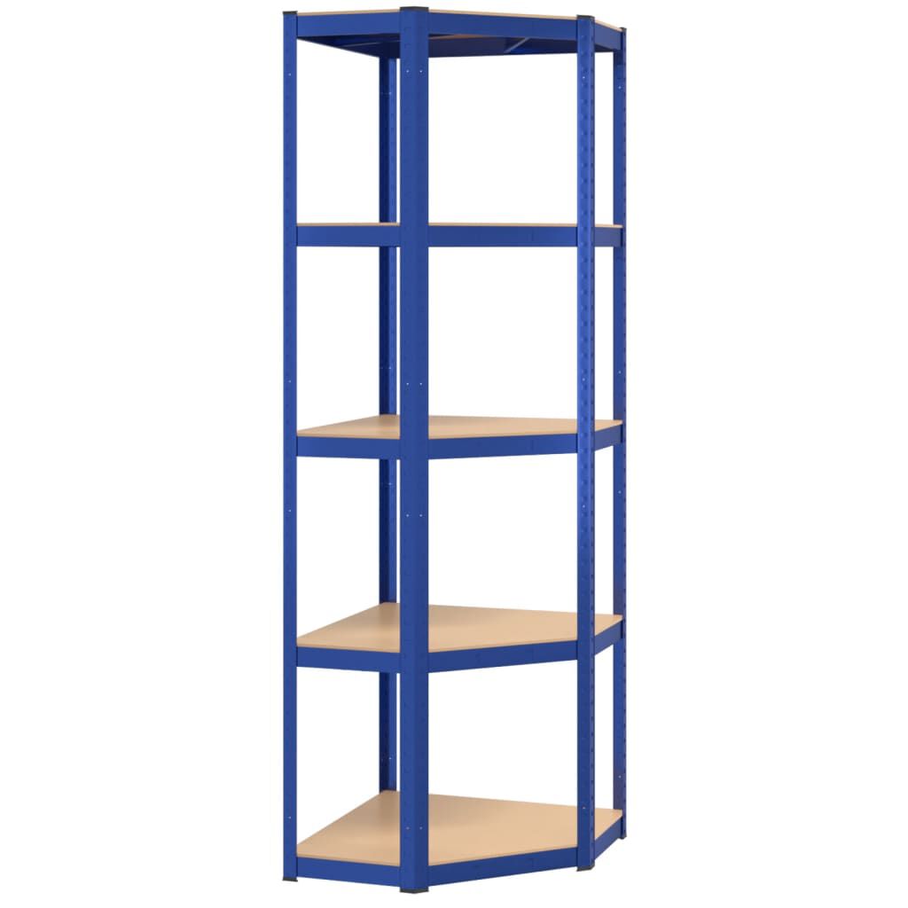 vidaXL 5-Layer Corner Shelf Blue Steel&Engineered Wood