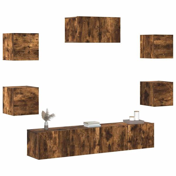 vidaXL 7 Piece TV Cabinet Set Smoked Oak Engineered Wood