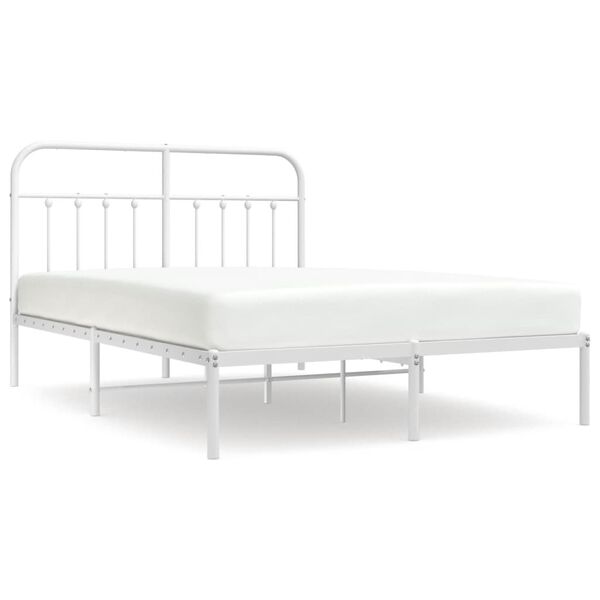 vidaXL Metal Bed Frame without Mattress with Headboard White 135x190cm
