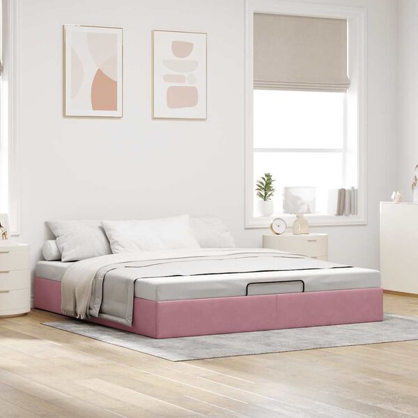 vidaXL Ottoman Bed Frame No Mattress Pink 200x200 cm Velvet