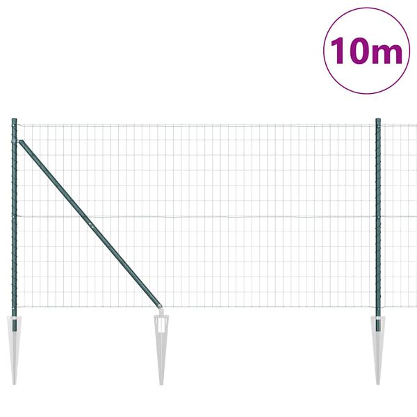 vidaXL Fence with Post Green 1.2 x 10 m Steel and PVC