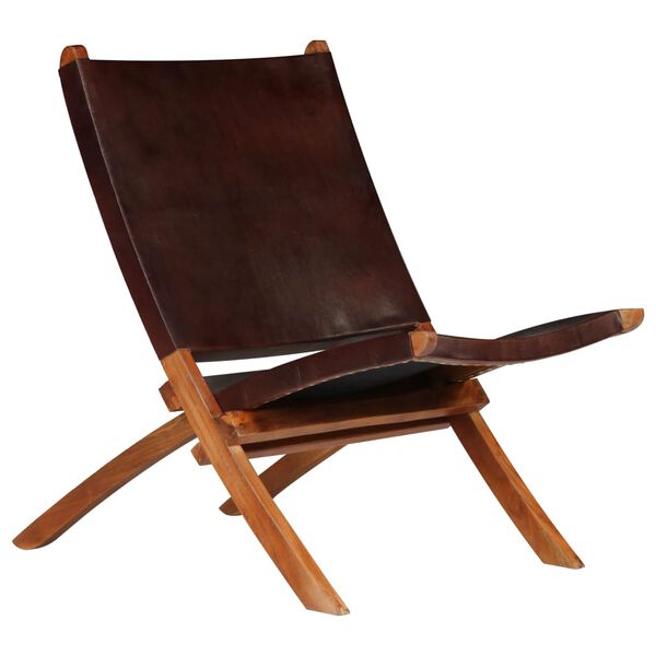 vidaXL Folding Relaxing Chair Brown Real Leather