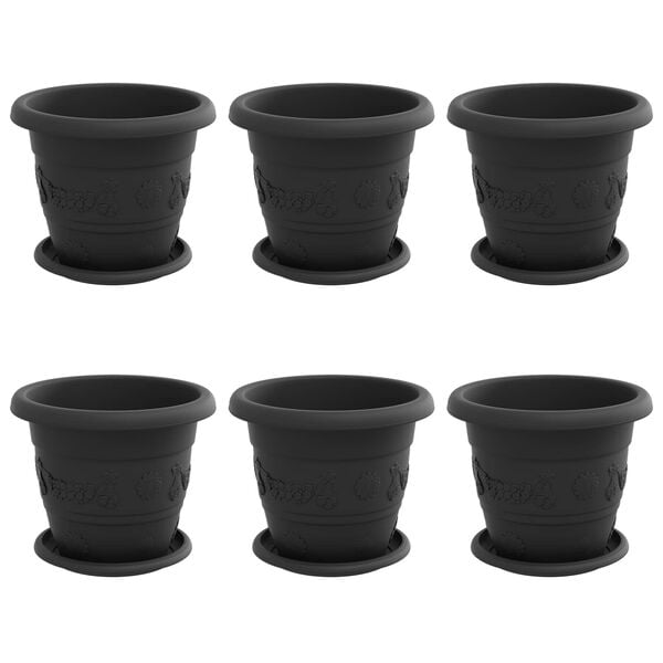 vidaXL Plant Pots 6 pcs Black &Oslash; 22 x 18 cm Plastic