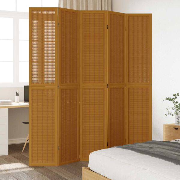 vidaXL Room Divider 5 Panels Brown Solid Wood Paulownia