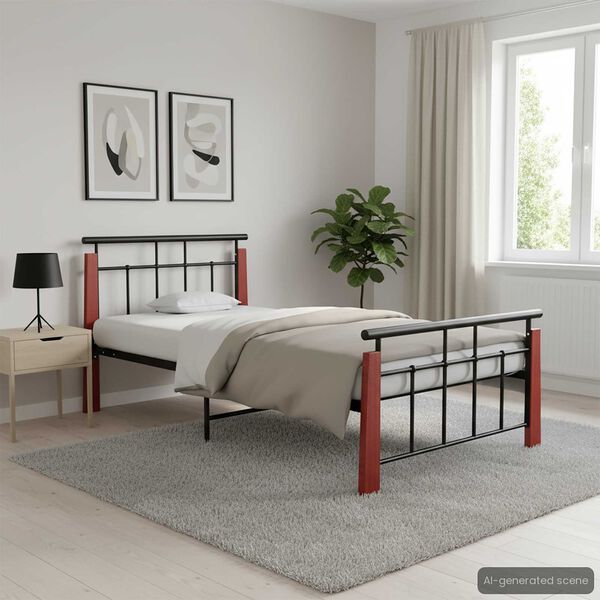 vidaXL Bed Frame without Mattress Metal and Solid Oak Wood 100x200 cm