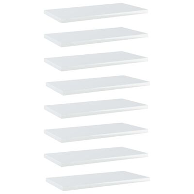 vidaXL Bookshelf Boards 8 pcs High Gloss White 40x20x1.5 cm Engineered Wood