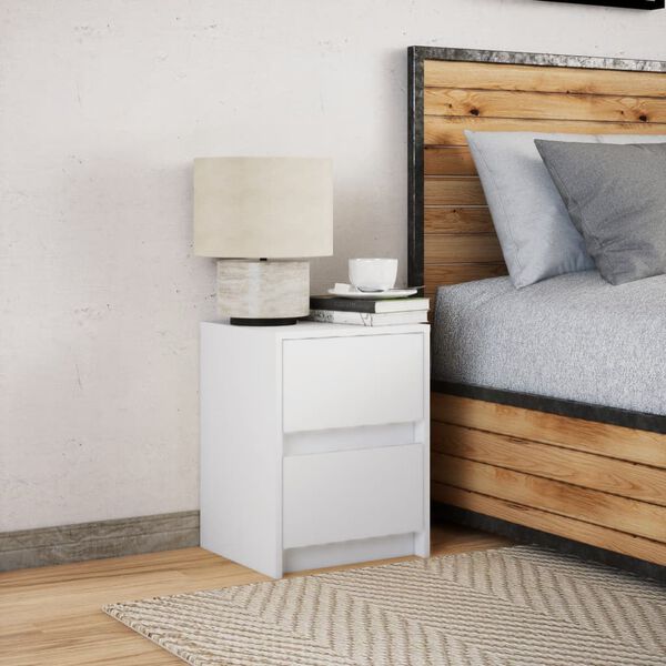 vidaXL Bedside Cabinet with LED Lights White Engineered Wood