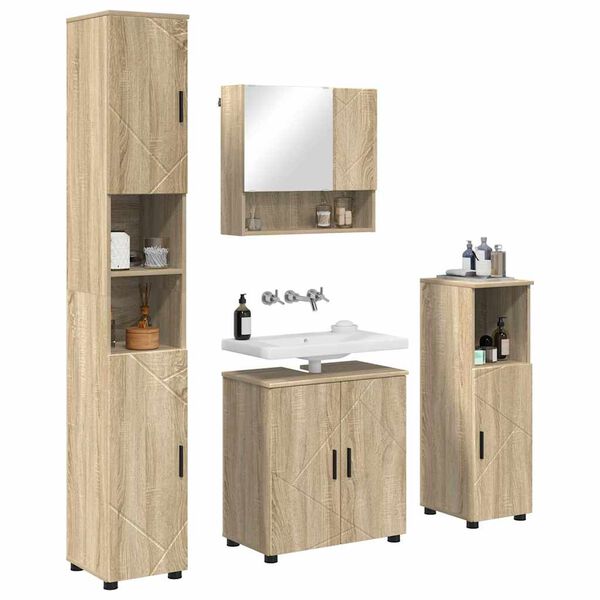 vidaXL Bathroom Furniture Set 4 pcs Sonoma Oak Engineered wood & Metal