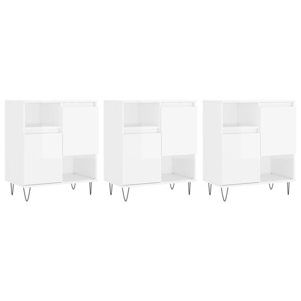 vidaXL Sideboards 3 pcs High Gloss White Engineered Wood