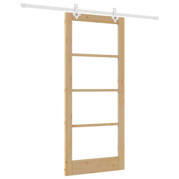 vidaXL Sliding Door Natural 86 x 198.5 cm Solid Pine Wood and Glass