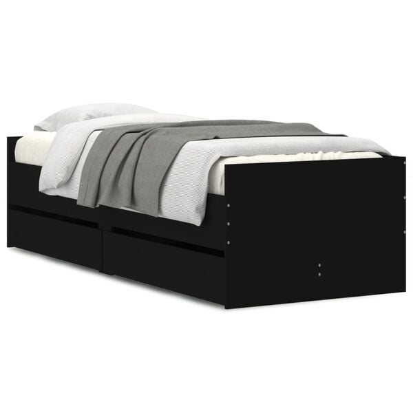 vidaXL Bed Frame with Drawers without Mattress Black 100x200 cm