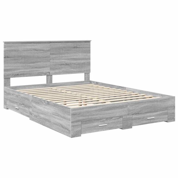 vidaXL Bed Frame with Drawer Grey Sonoma 150 x 200 cm Engineered Wood