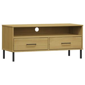 vidaXL TV Cabinet with Metal Legs Brown Solid Wood Pine "OSLO
