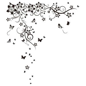 WALPLUS Home Decoration Sticker Butterfly and Vine 130x150cm Black