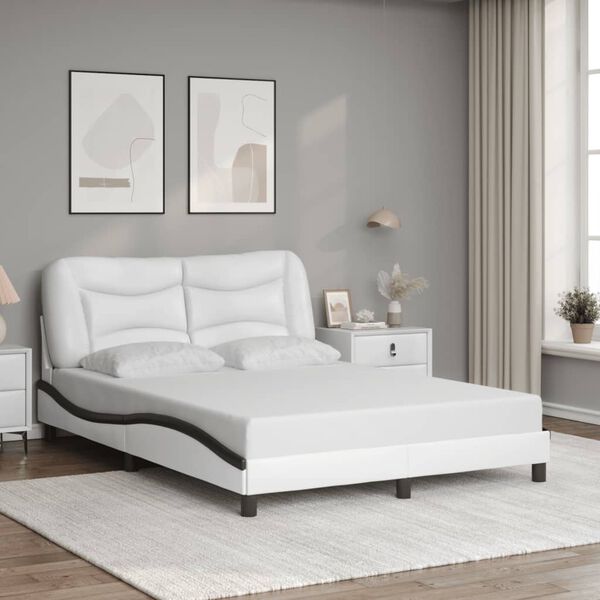 vidaXL Bed Frame with LED without Mattress "Hvar" White and Black 140x200 cm