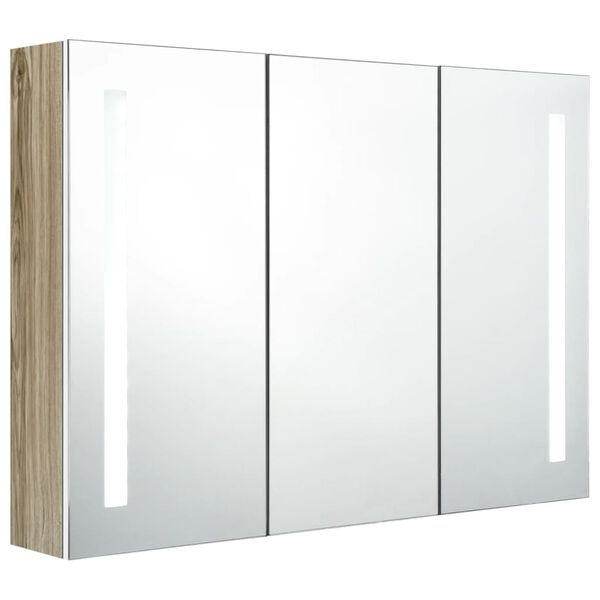 vidaXL LED Bathroom Mirror Cabinet 89x14x62 cm White and Oak