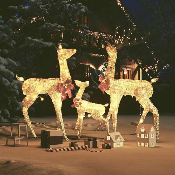 vidaXL Reindeer Family Christmas Decoration Gold 201 LEDs