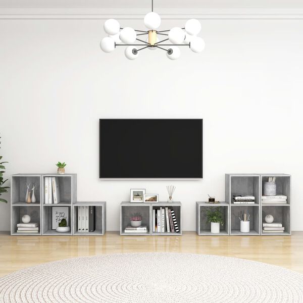 vidaXL 8 Piece TV Cabinet Set Concrete Grey Engineered Wood
