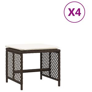 vidaXL Garden Stools with Cushions 4 pcs Brown 41x41x36 cm Poly Rattan