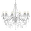 vidaXL Chandelier with Beads Silver 12 x E14 Bulbs