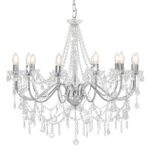vidaXL Chandelier with Beads Silver 12 x E14 Bulbs