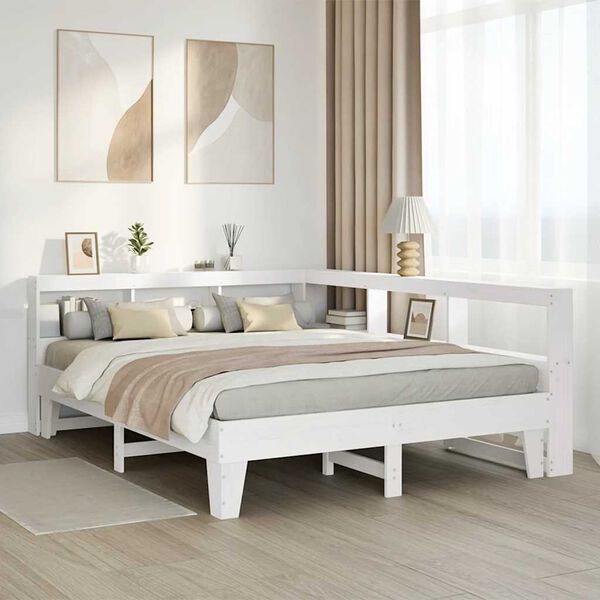 vidaXL Bookcase Bed without Mattress White 150x200cm Solid Wood Pine