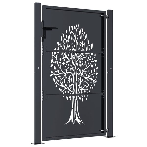 vidaXL Garden Gate Anthracite 100x125 cm Steel Tree Design